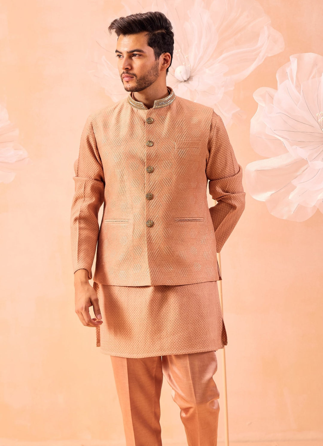 Rose Brown Nehru Jacket And Kurta Set Contrast by Parth - Fabilicious Fashion