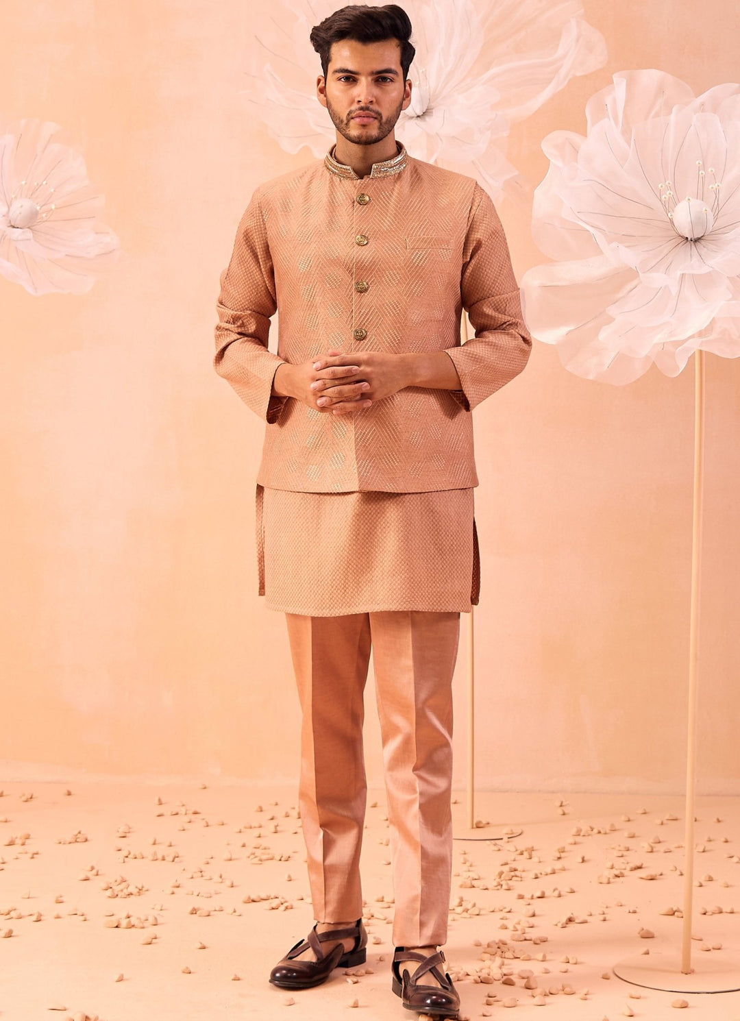Rose Brown Nehru Jacket And Kurta Set Contrast by Parth - Fabilicious Fashion