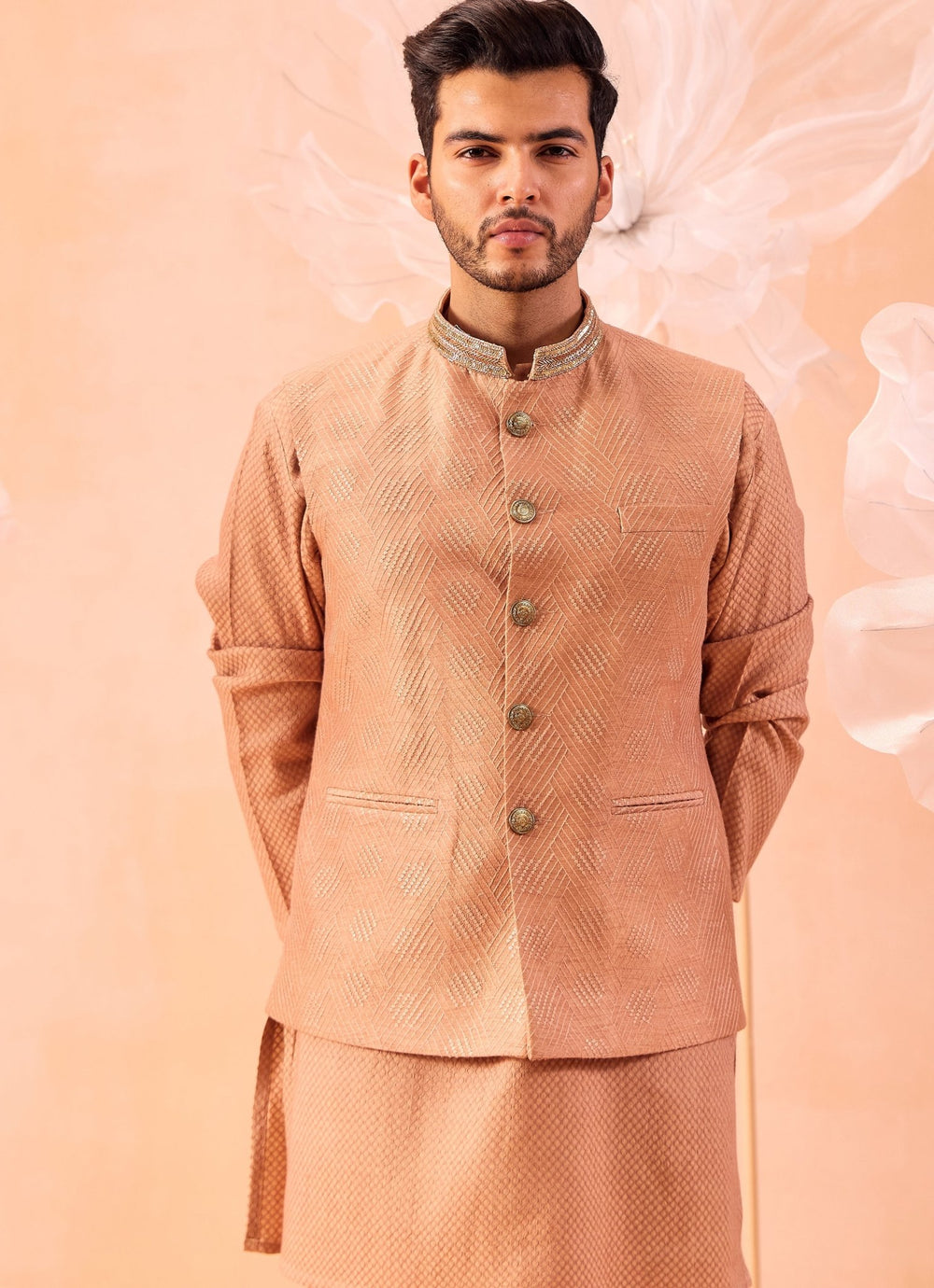 Rose Brown Nehru Jacket And Kurta Set Contrast by Parth - Fabilicious Fashion