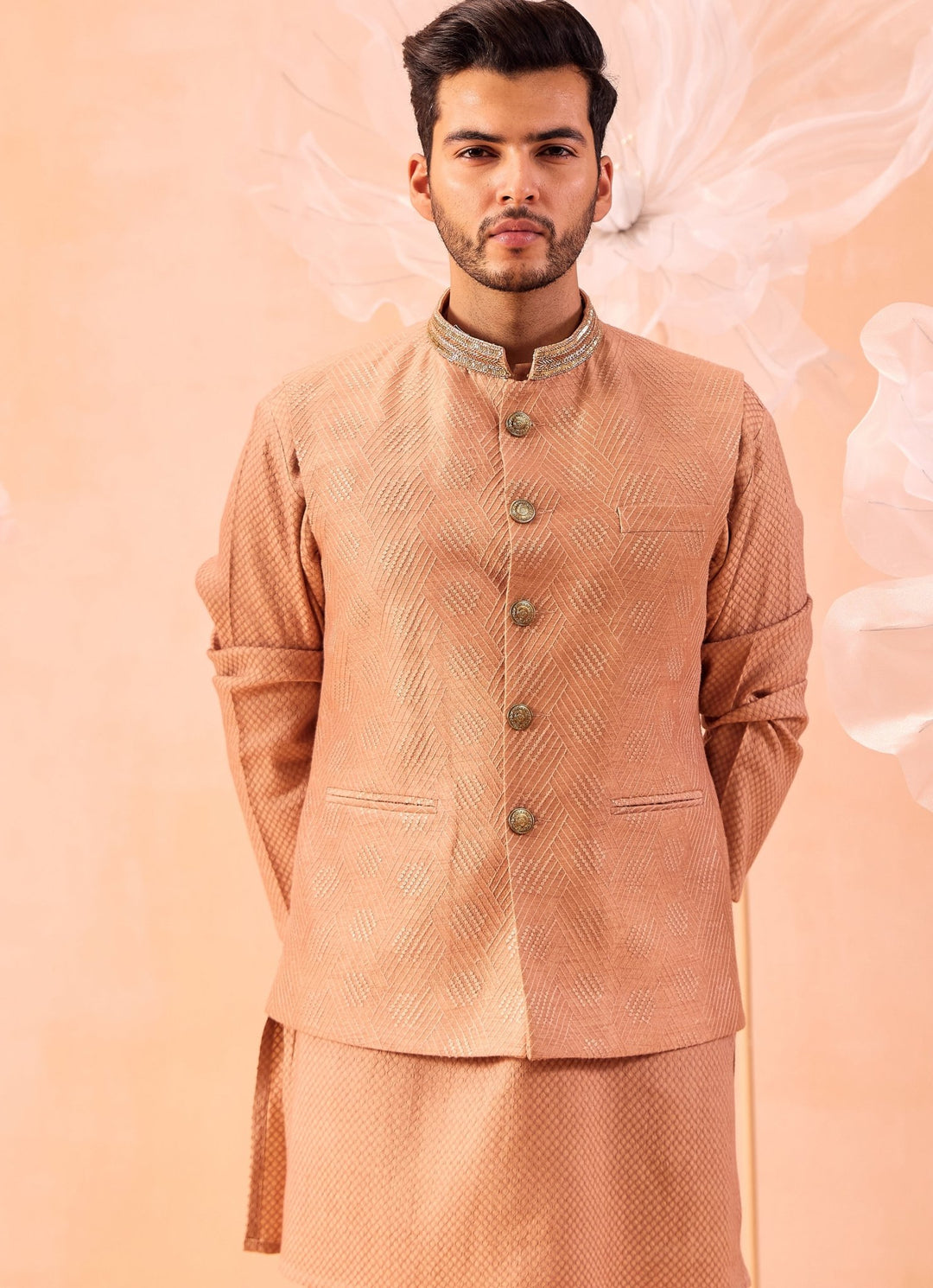 Rose Brown Nehru Jacket And Kurta Set Contrast by Parth - Fabilicious Fashion