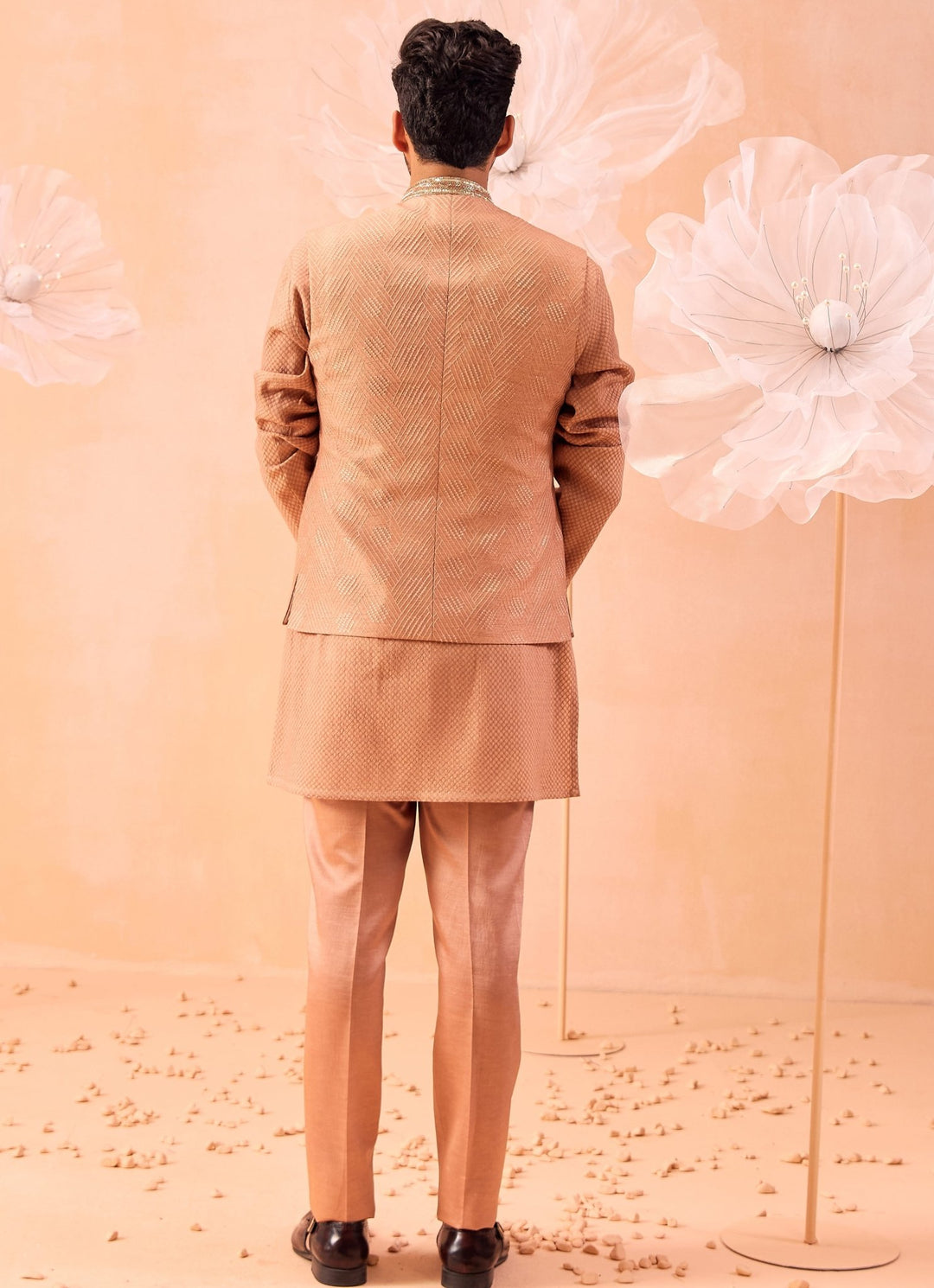 Rose Brown Nehru Jacket And Kurta Set Contrast by Parth - Fabilicious Fashion
