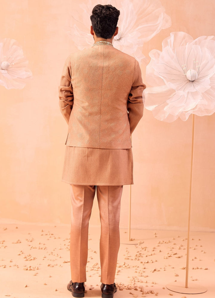 Rose Brown Nehru Jacket And Kurta Set Contrast by Parth - Fabilicious Fashion
