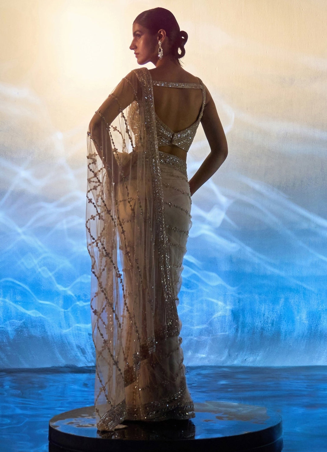 Rose Gold Embellished Net Saree Angad Singh - Fabilicious Fashion