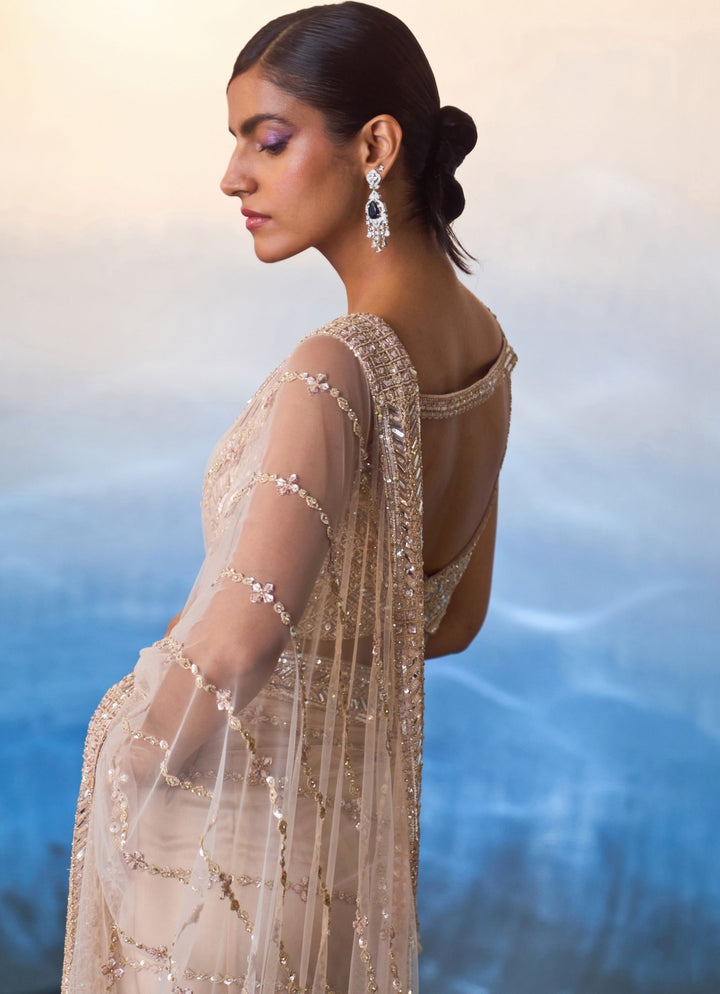 Rose Gold Embellished Net Saree Angad Singh - Fabilicious Fashion