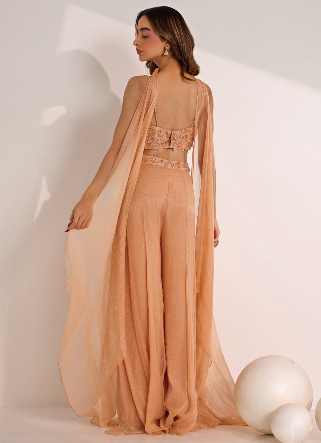Rose Gold Embellished Palazzo Pant Set Silky Bindra - Fabilicious Fashion