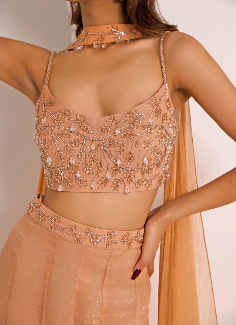 Rose Gold Embellished Palazzo Pant Set Silky Bindra - Fabilicious Fashion
