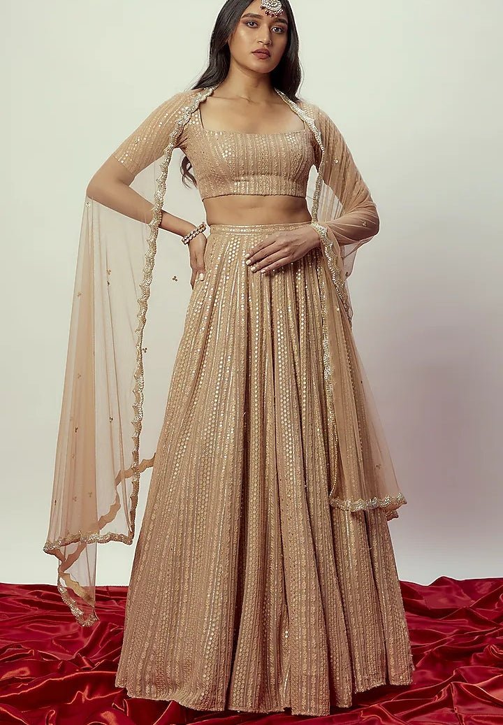 Rose Gold Georgette Sequinned Lehenga Set Renee Label - Fabilicious Fashion