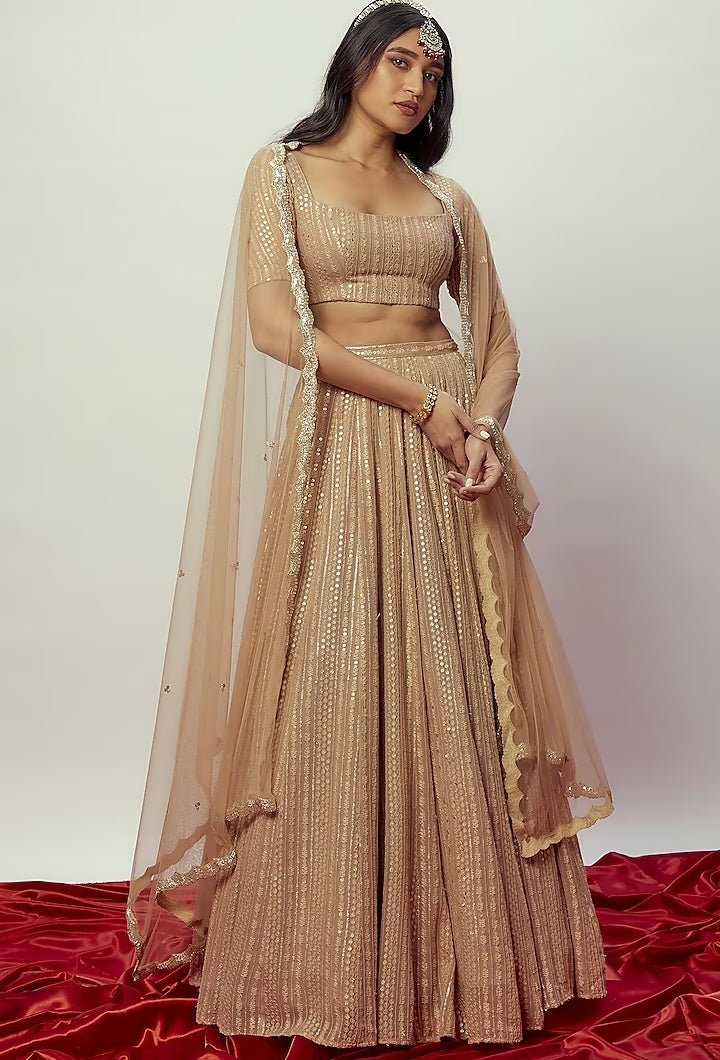 Rose Gold Georgette Sequinned Lehenga Set Renee Label - Fabilicious Fashion