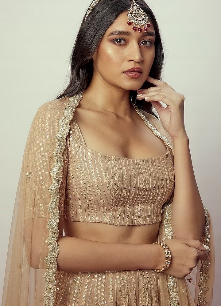 Rose Gold Georgette Sequinned Lehenga Set Renee Label - Fabilicious Fashion