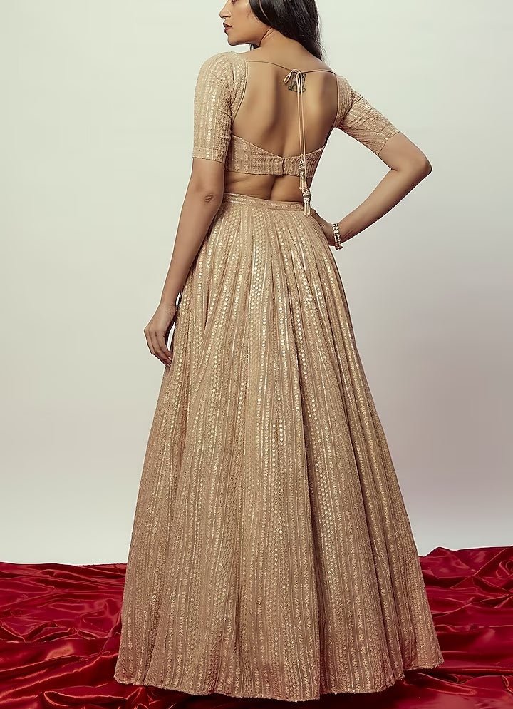 Rose Gold Georgette Sequinned Lehenga Set Renee Label - Fabilicious Fashion