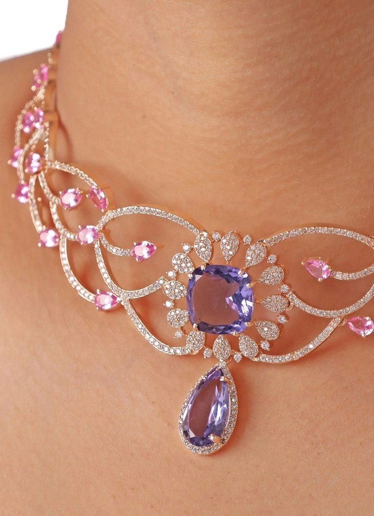 Rose Gold Plated Purple Stone Choker Set Mr Jewels - Fabilicious Fashion