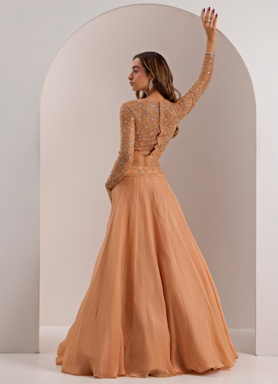 Rose Gold Snowflake Embellished Lehenga Set Silky Bindra - Fabilicious Fashion