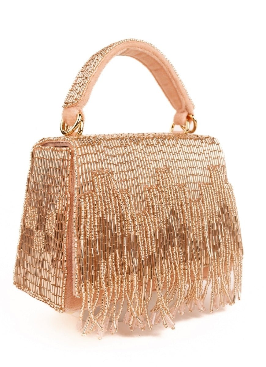 Rose Gold Suede Handcrafted Box Bag House of Kosha - Fabilicious Fashion
