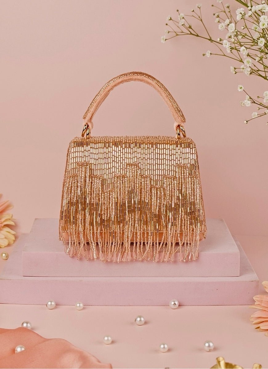 Rose Gold Suede Handcrafted Box Bag House of Kosha - Fabilicious Fashion