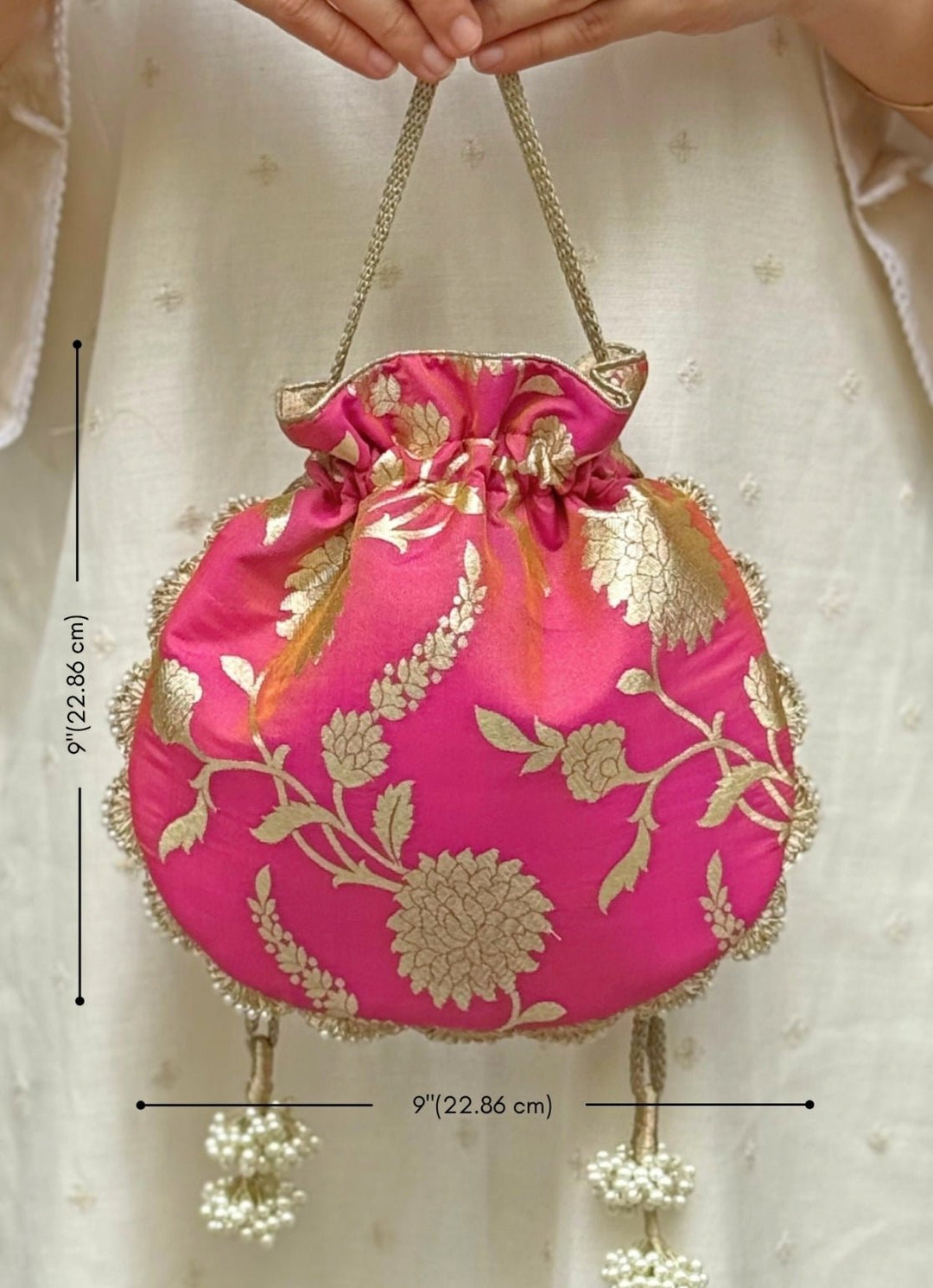 Rose Pink Banarasi Potli AMYRA - Fabilicious Fashion