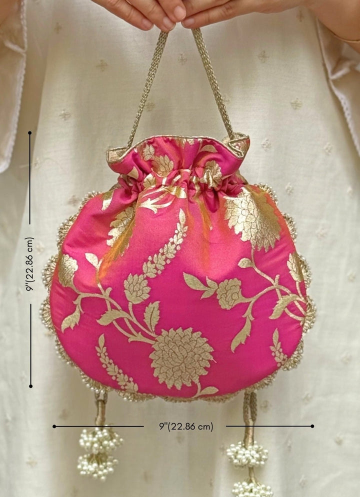 Rose Pink Banarasi Potli AMYRA - Fabilicious Fashion