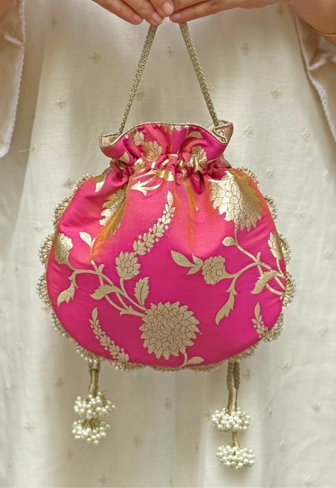 Rose Pink Banarasi Potli AMYRA - Fabilicious Fashion