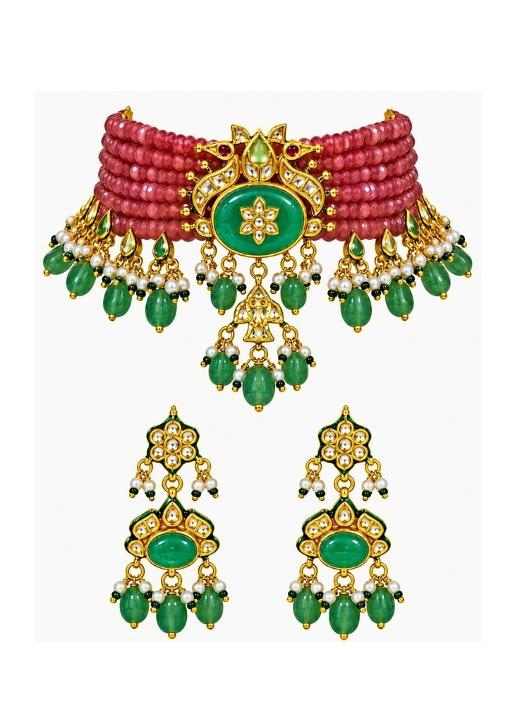 Vivinia By Vidhi Mehra Rose Pink Beaded Kundan Choker SetFabilicious Fashion