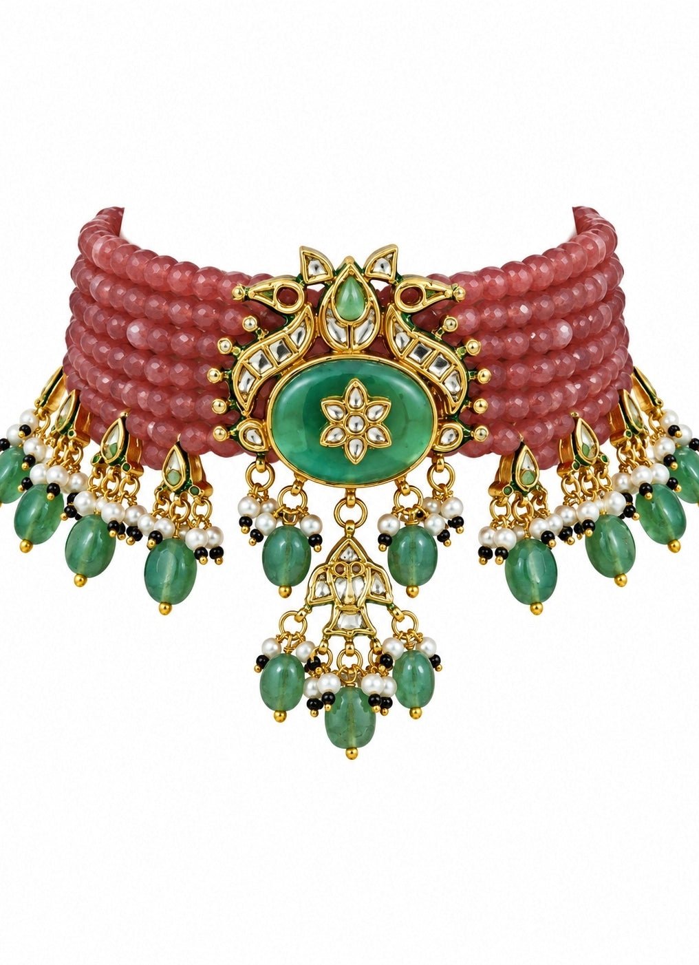Vivinia By Vidhi Mehra Rose Pink Beaded Kundan Choker SetFabilicious Fashion