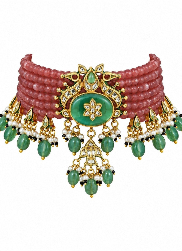 Vivinia By Vidhi Mehra Rose Pink Beaded Kundan Choker SetFabilicious Fashion