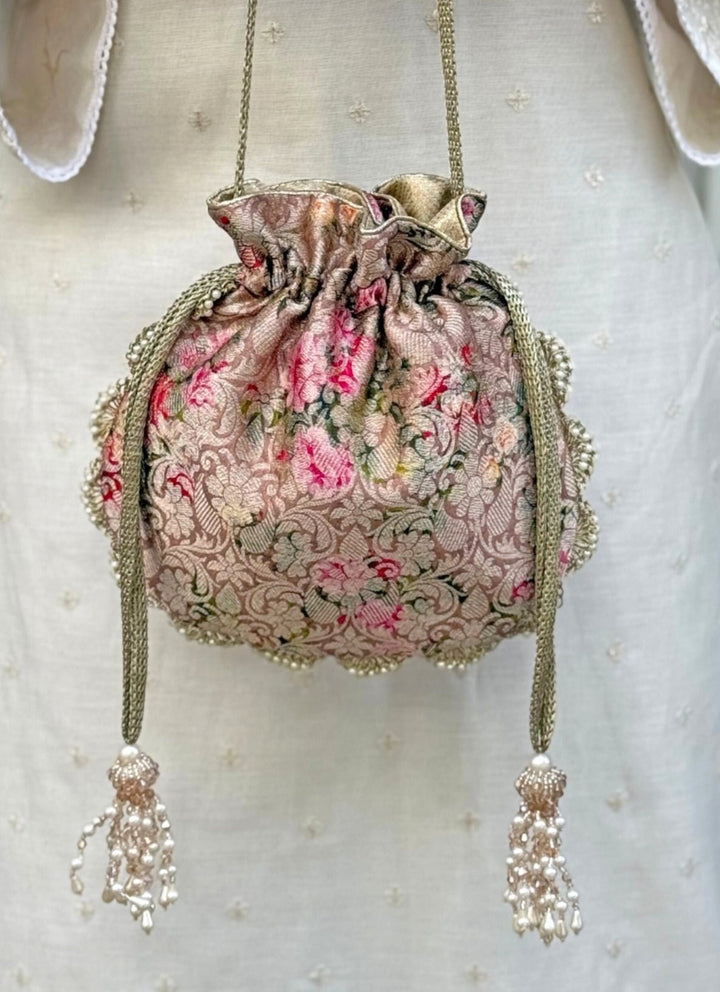 Amyra Rose Pink Brocade Silk PotliFabilicious Fashion