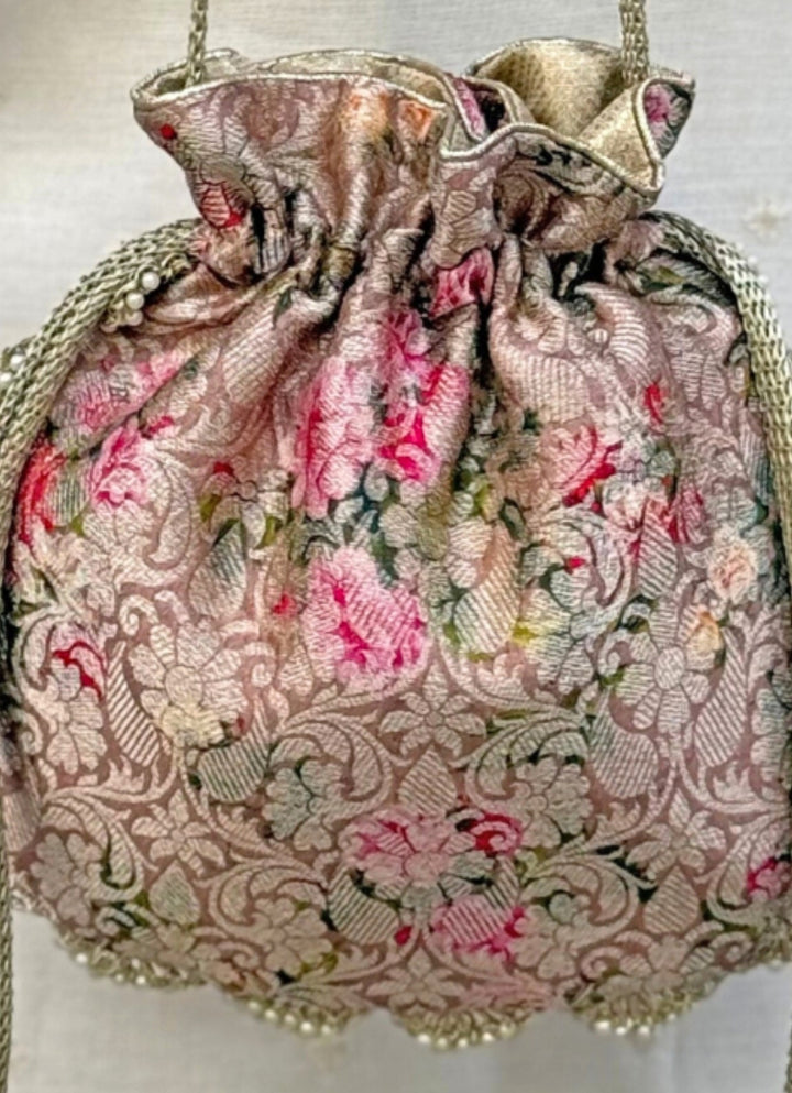 Amyra Rose Pink Brocade Silk PotliFabilicious Fashion