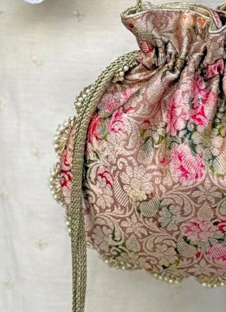 Amyra Rose Pink Brocade Silk PotliFabilicious Fashion