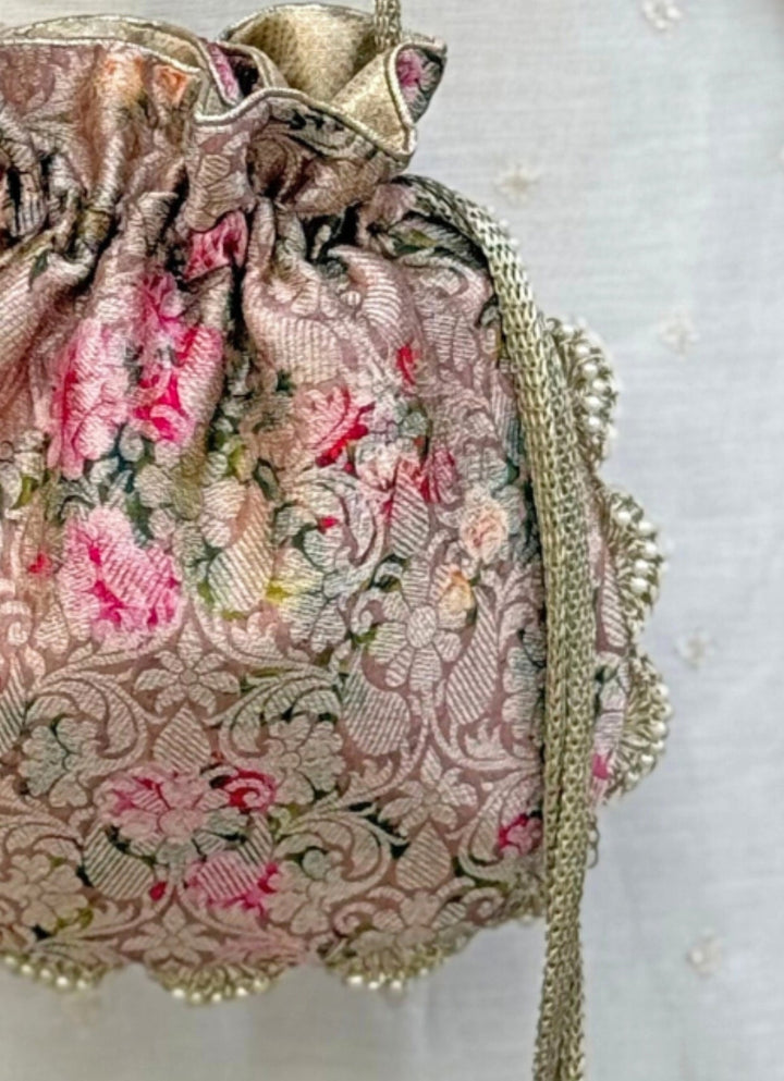 Amyra Rose Pink Brocade Silk PotliFabilicious Fashion