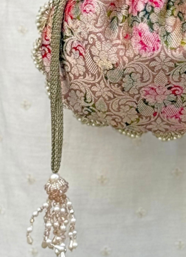 Amyra Rose Pink Brocade Silk PotliFabilicious Fashion
