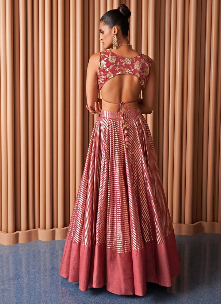 Rishi and Vibhuti Rose Pink Chanderi Georgette Lehenga Set With CapeFabilicious Fashion