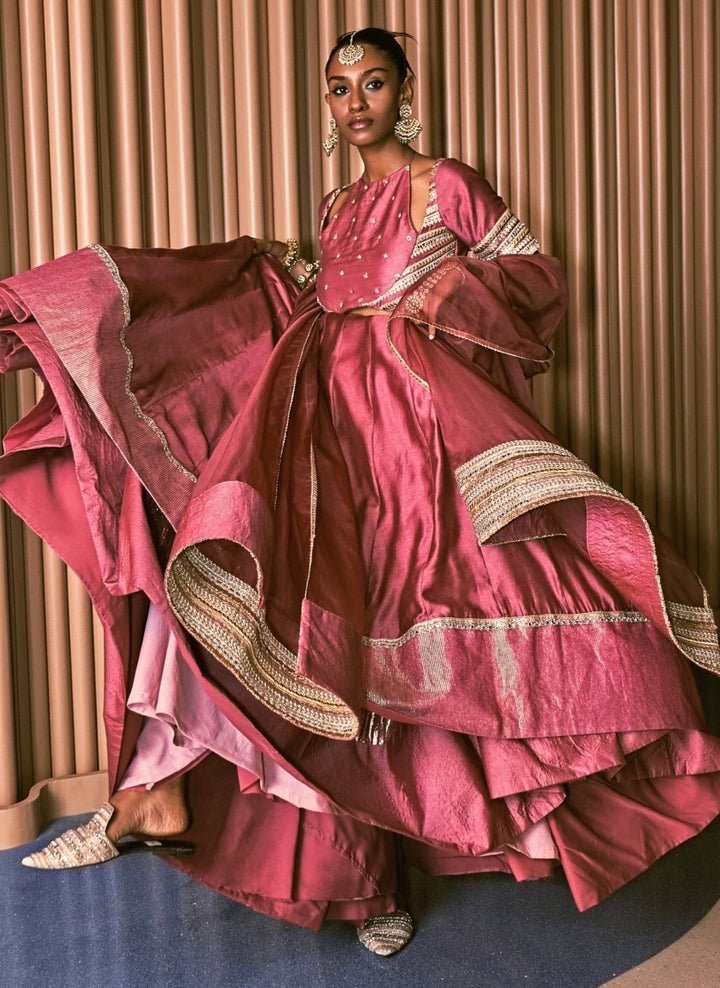 Rishi and Vibhuti Rose Pink Chanderi Lehenga SetFabilicious Fashion