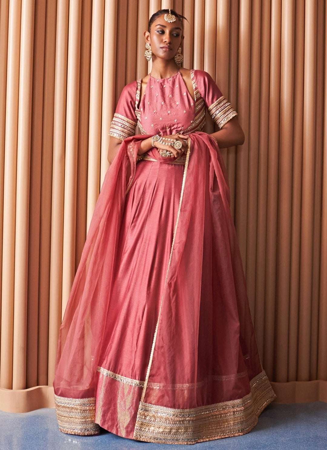 Rishi and Vibhuti Rose Pink Chanderi Lehenga SetFabilicious Fashion