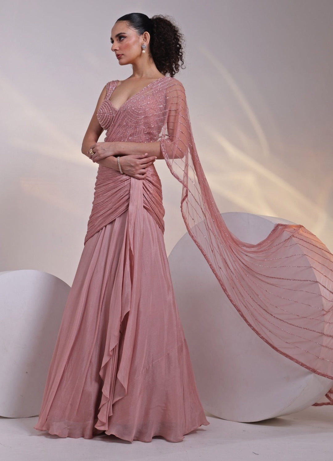 Rose Pink Chinon Concept Saree Smriti - Fabilicious Fashion