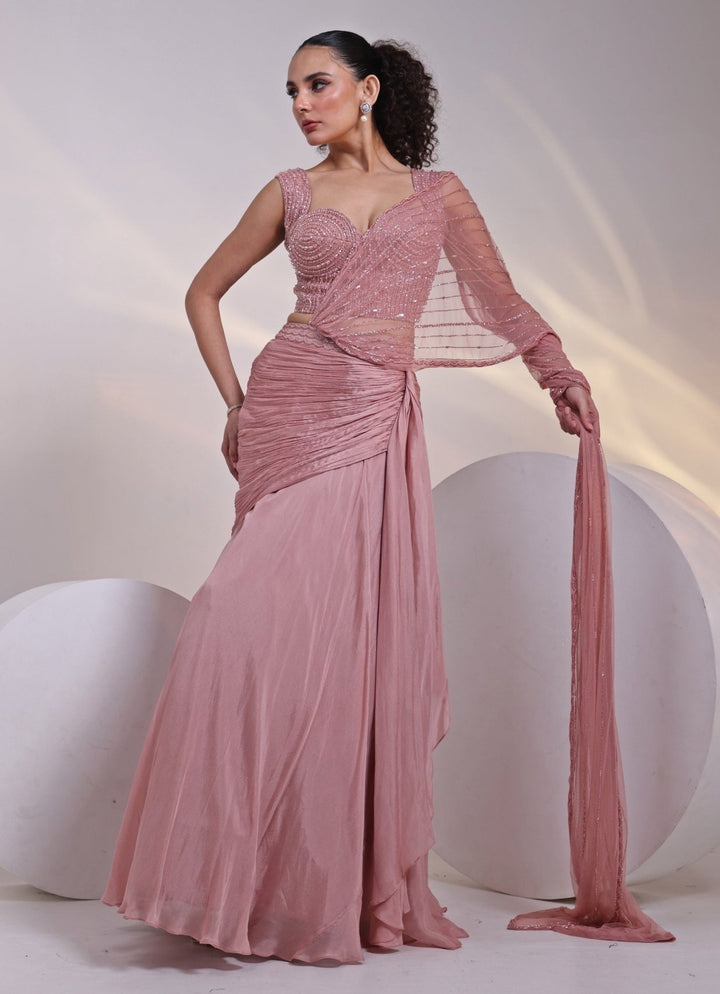 Rose Pink Chinon Concept Saree Smriti - Fabilicious Fashion