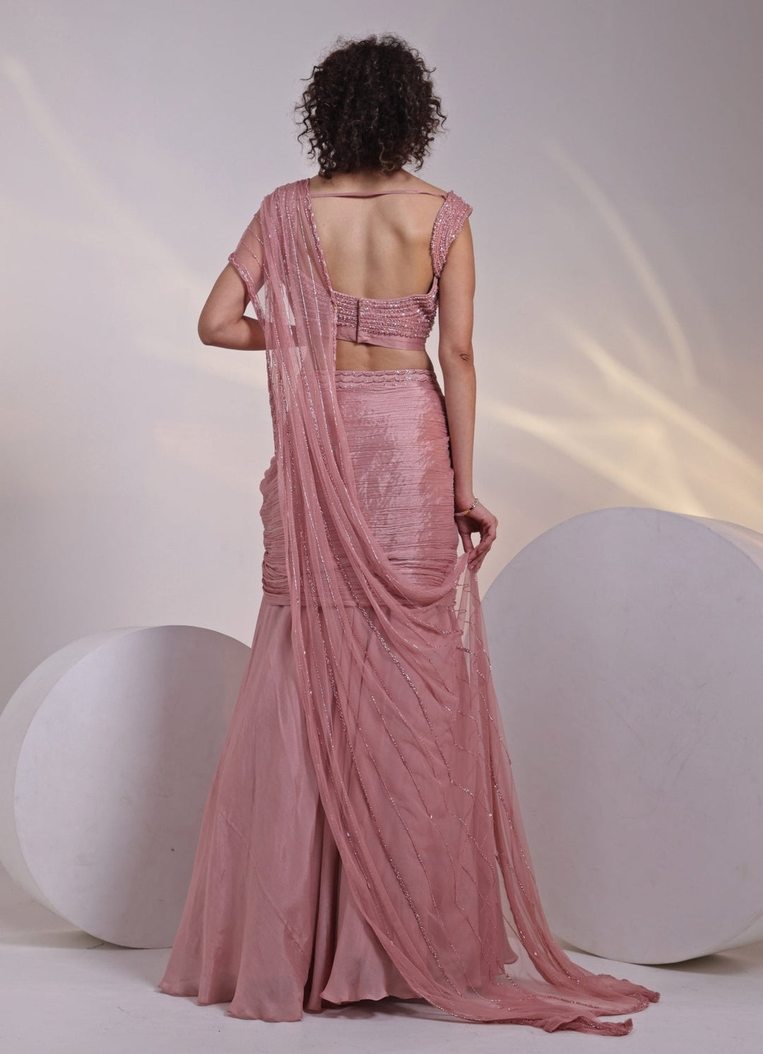 Rose Pink Chinon Concept Saree Smriti - Fabilicious Fashion
