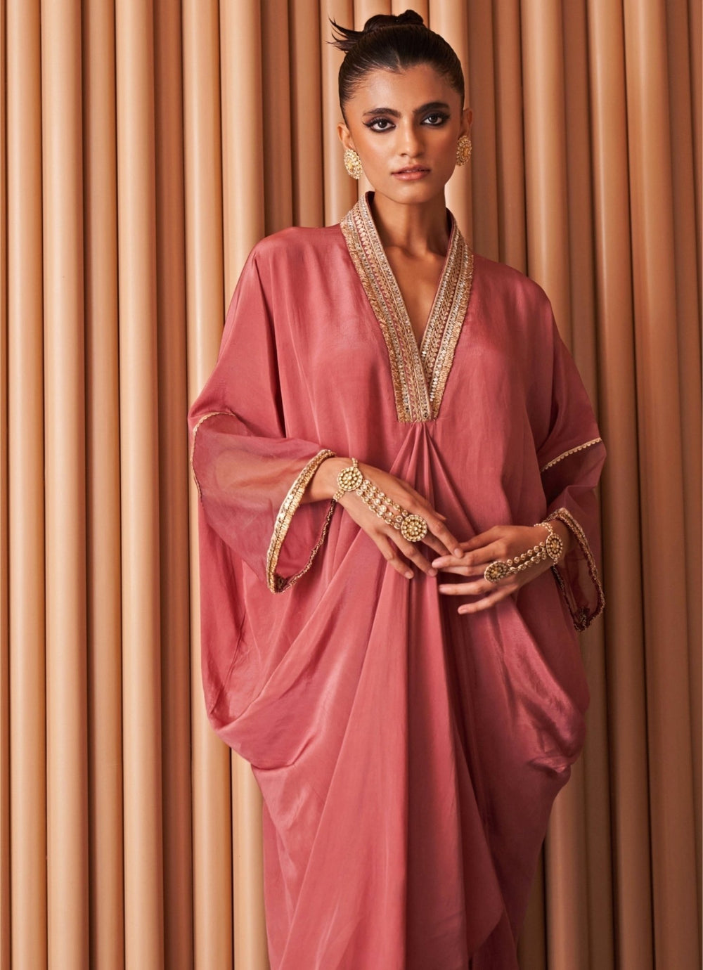 Rishi and Vibhuti Rose Pink Crepe KaftanFabilicious Fashion