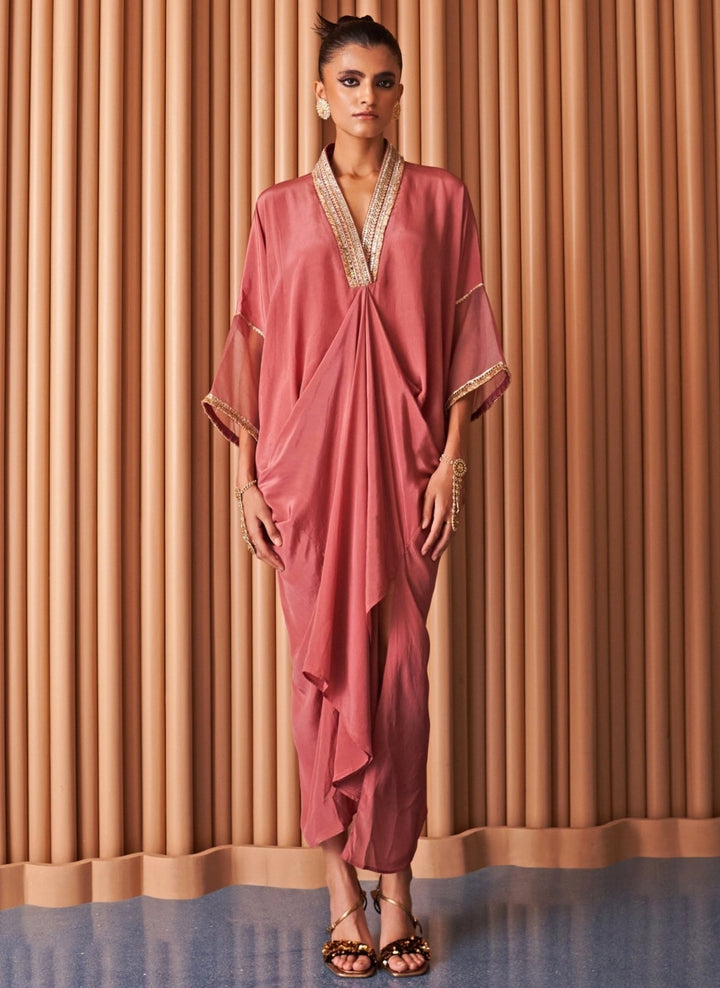 Rishi and Vibhuti Rose Pink Crepe KaftanFabilicious Fashion