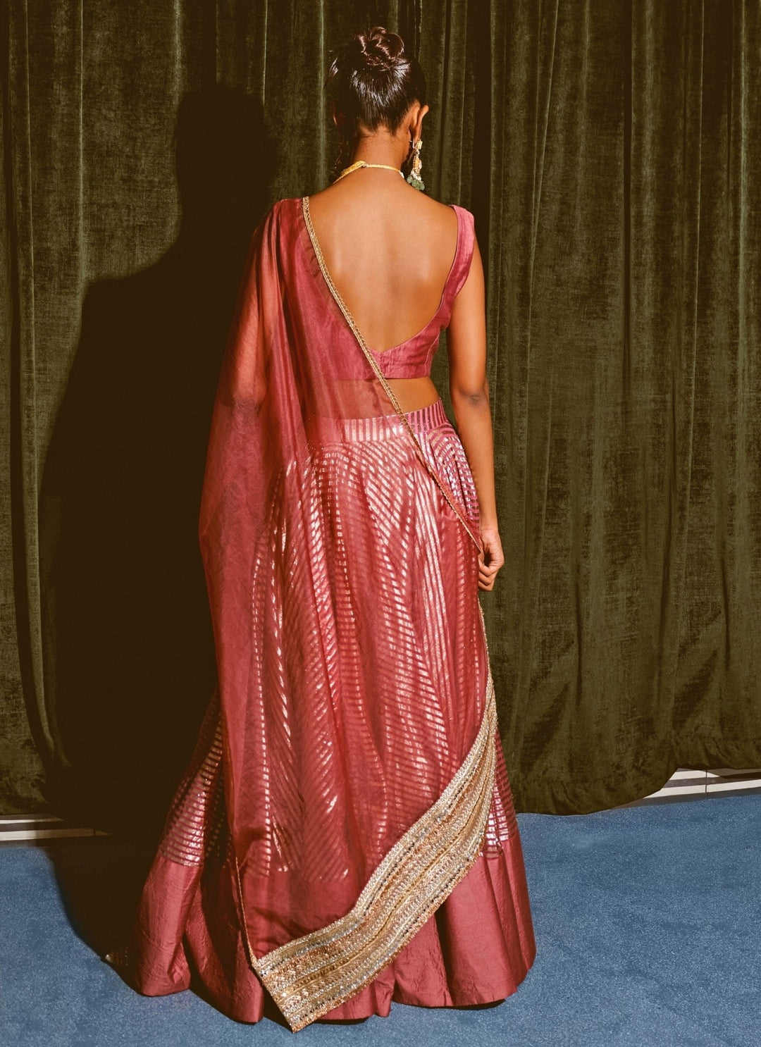 Rishi and Vibhuti Rose Pink Embroidered Chanderi Lehenga SetFabilicious Fashion