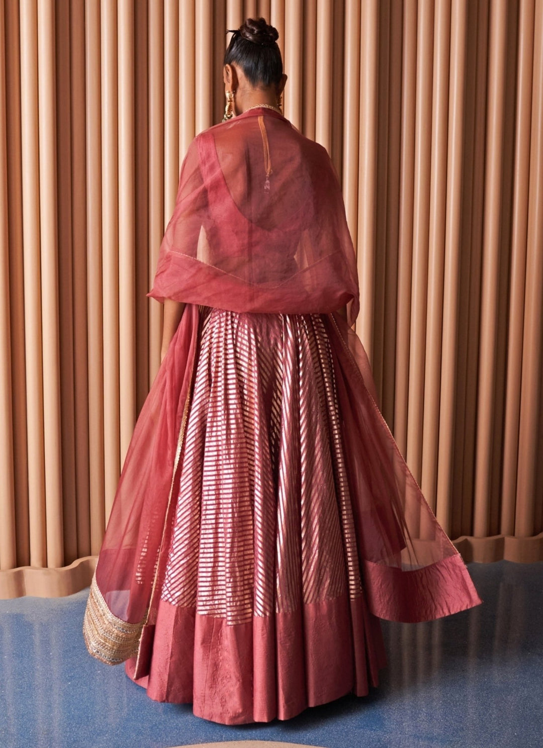 Rishi and Vibhuti Rose Pink Embroidered Chanderi Lehenga SetFabilicious Fashion