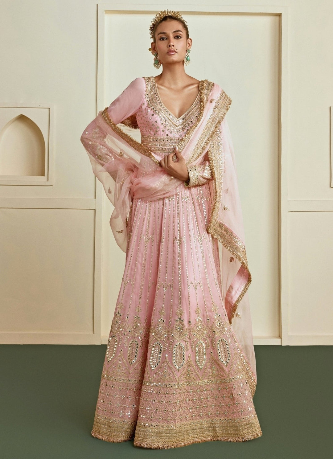 Gopi Vaid Rose Pink Georgette Bridal Anarkali SetFabilicious Fashion