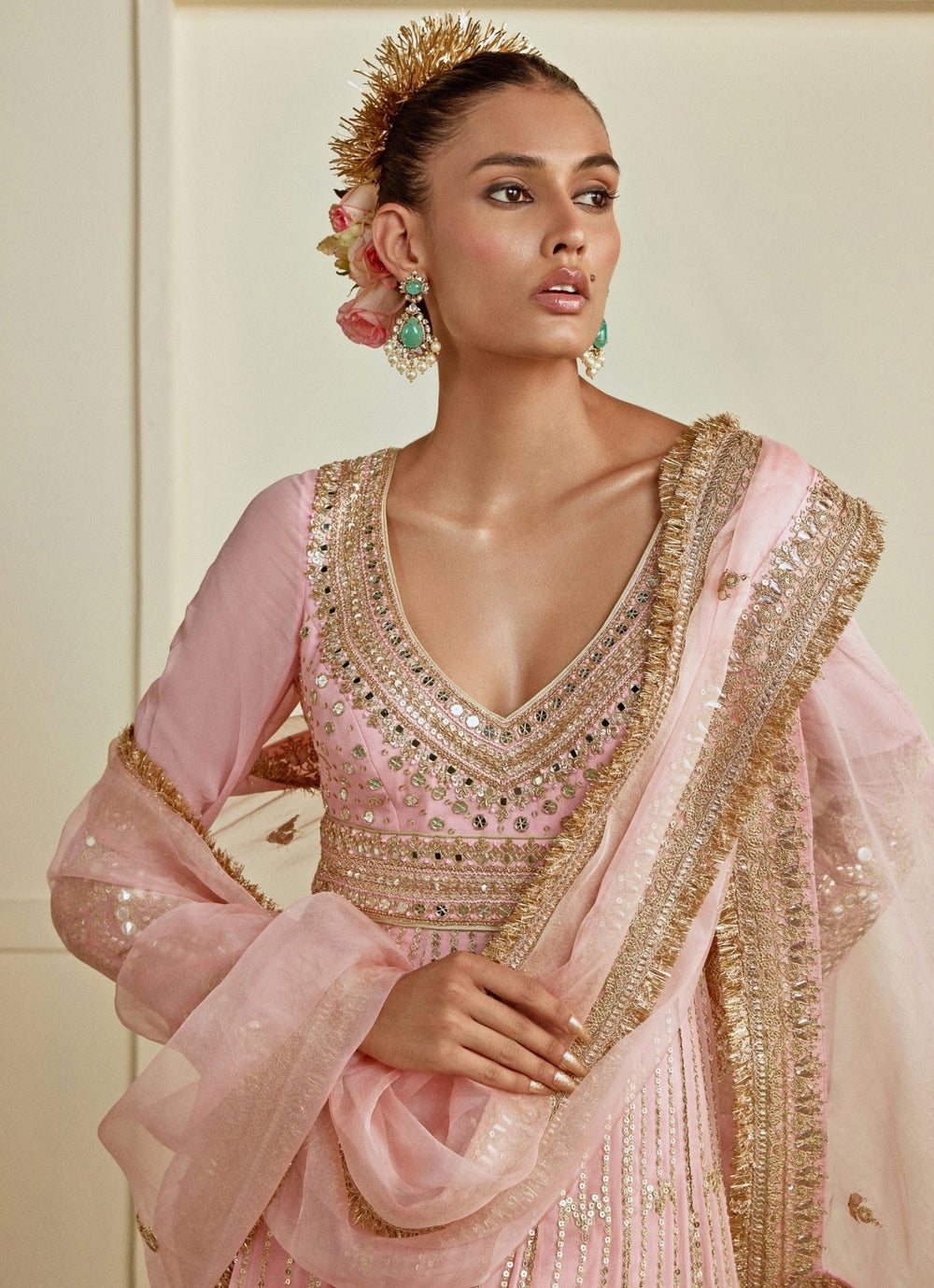 Gopi Vaid Rose Pink Georgette Bridal Anarkali SetFabilicious Fashion