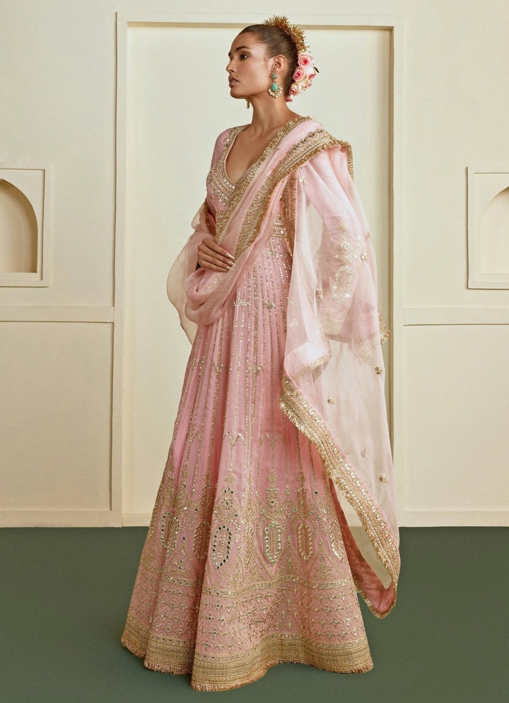 Gopi Vaid Rose Pink Georgette Bridal Anarkali SetFabilicious Fashion
