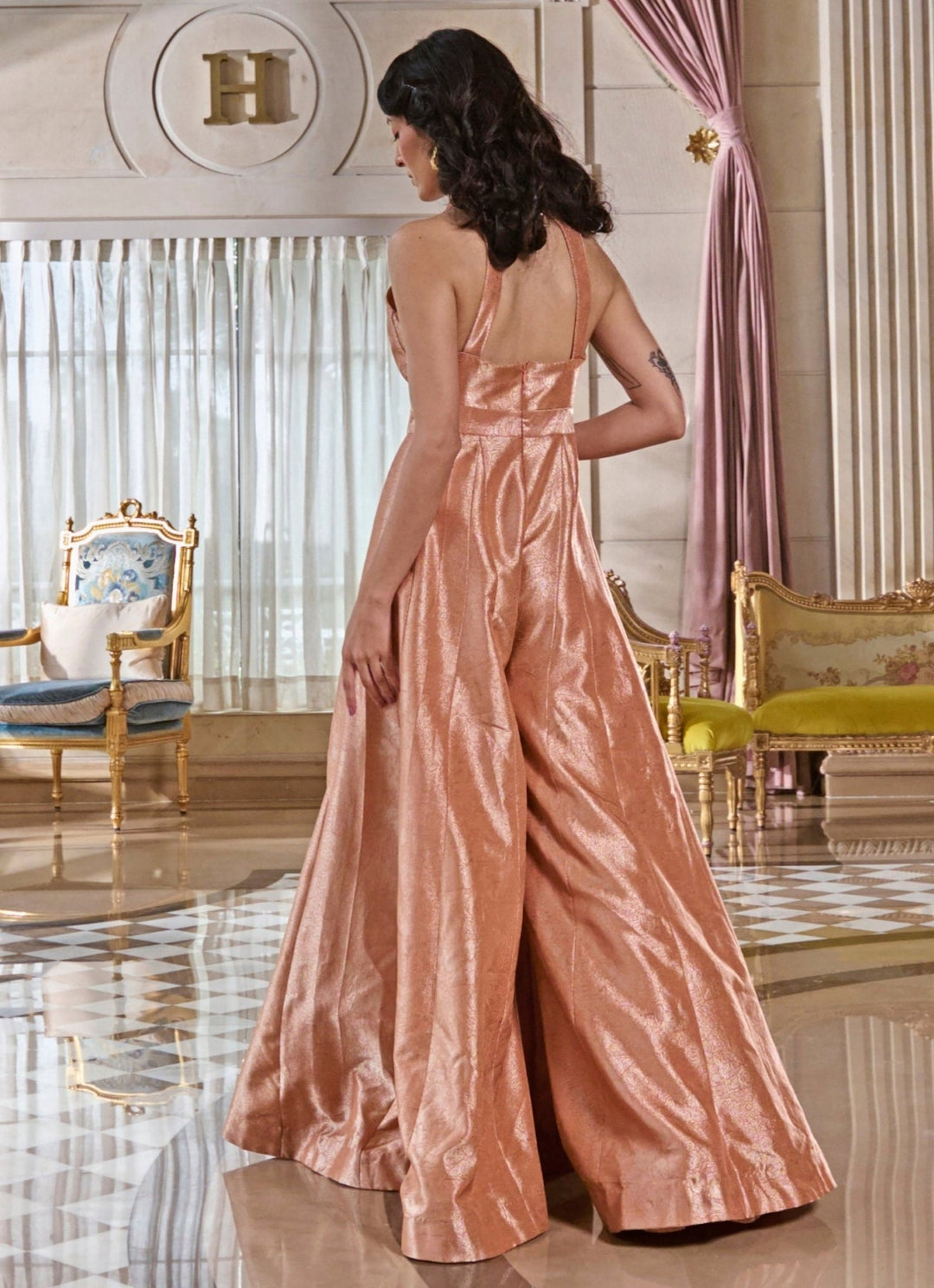 Rose Pink Jacquard Jumpsuit Paulmi and Harsh - Fabilicious Fashion