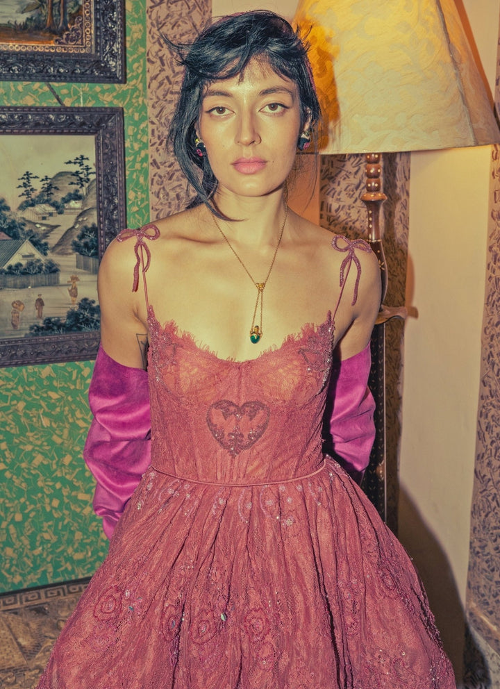 The Little Black Bow Rose Pink Lace Mini Corset DressFabilicious Fashion