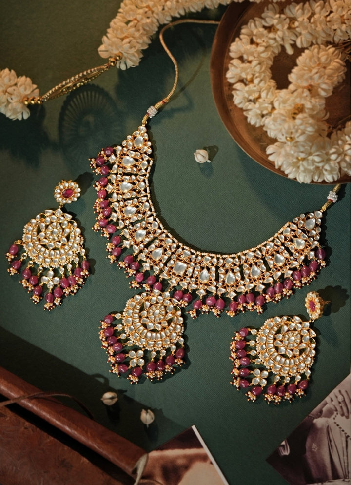 Rose Pink Matte Gold Choker Set Riana Jewellery - Fabilicious Fashion