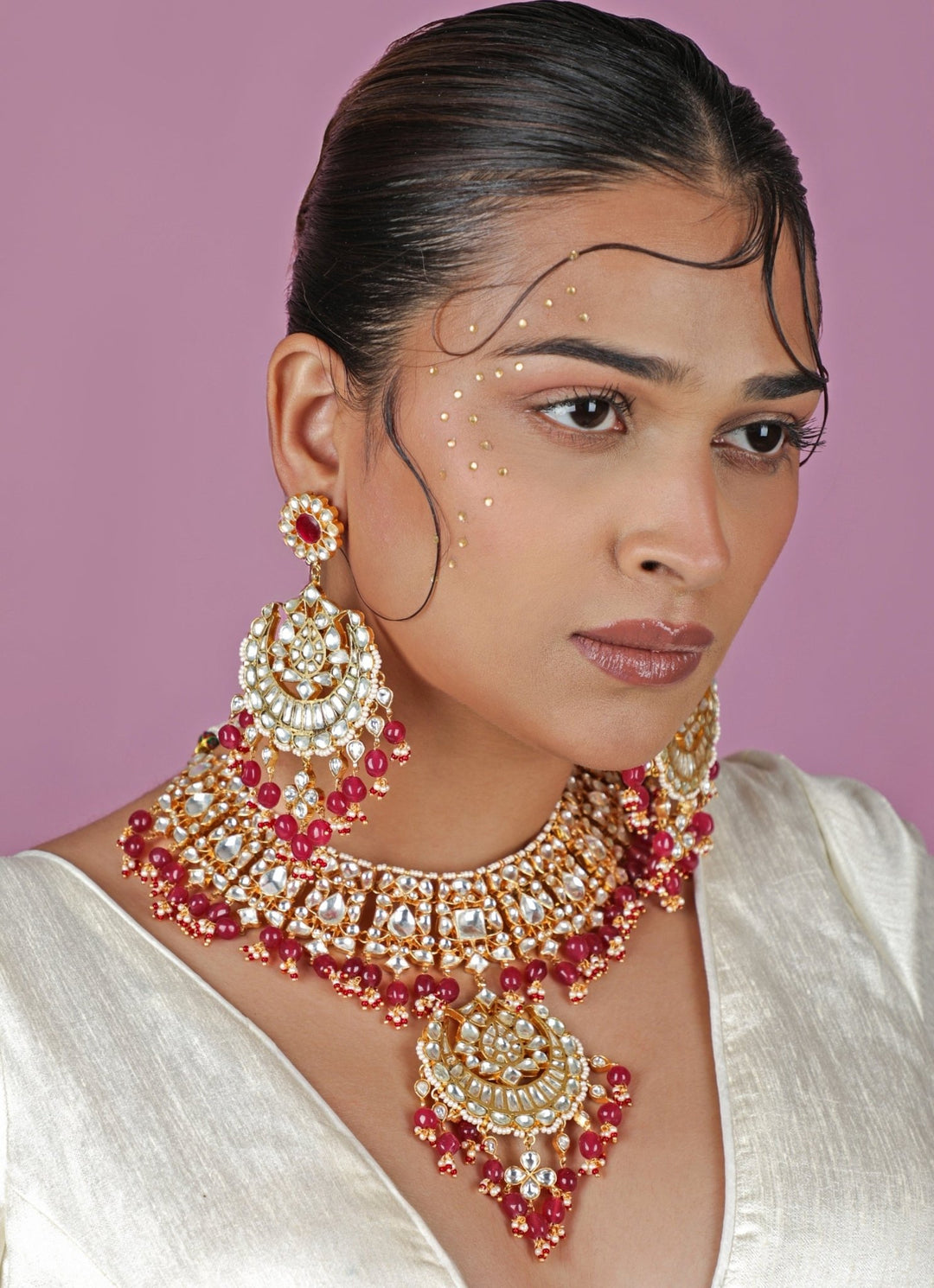 Rose Pink Matte Gold Choker Set Riana Jewellery - Fabilicious Fashion