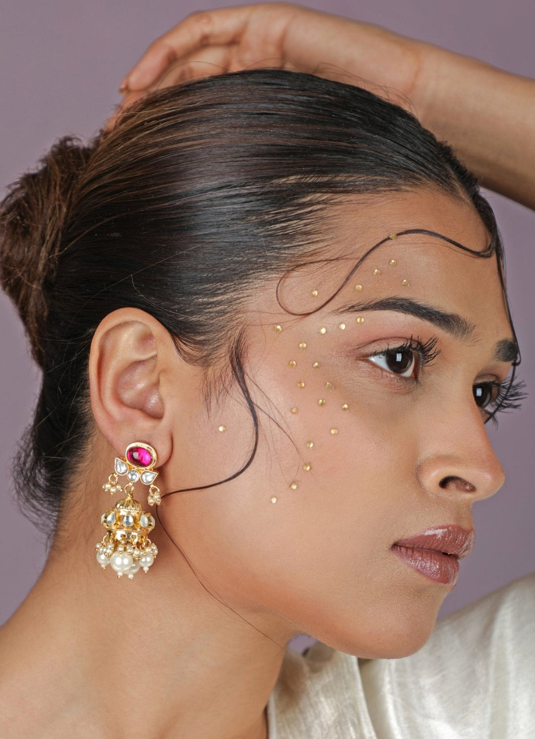 Rose Pink Matte Gold Jhumki Earrings Riana Jewellery - Fabilicious Fashion