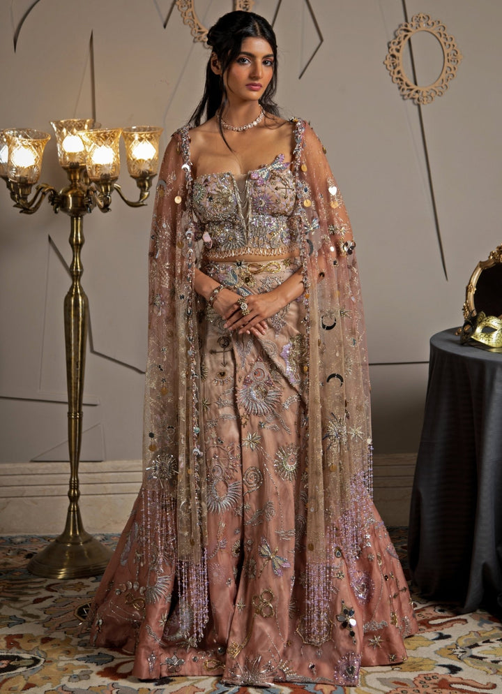 Rose Pink Ombre Embroidered Lehenga Set Moledro - Fabilicious Fashion