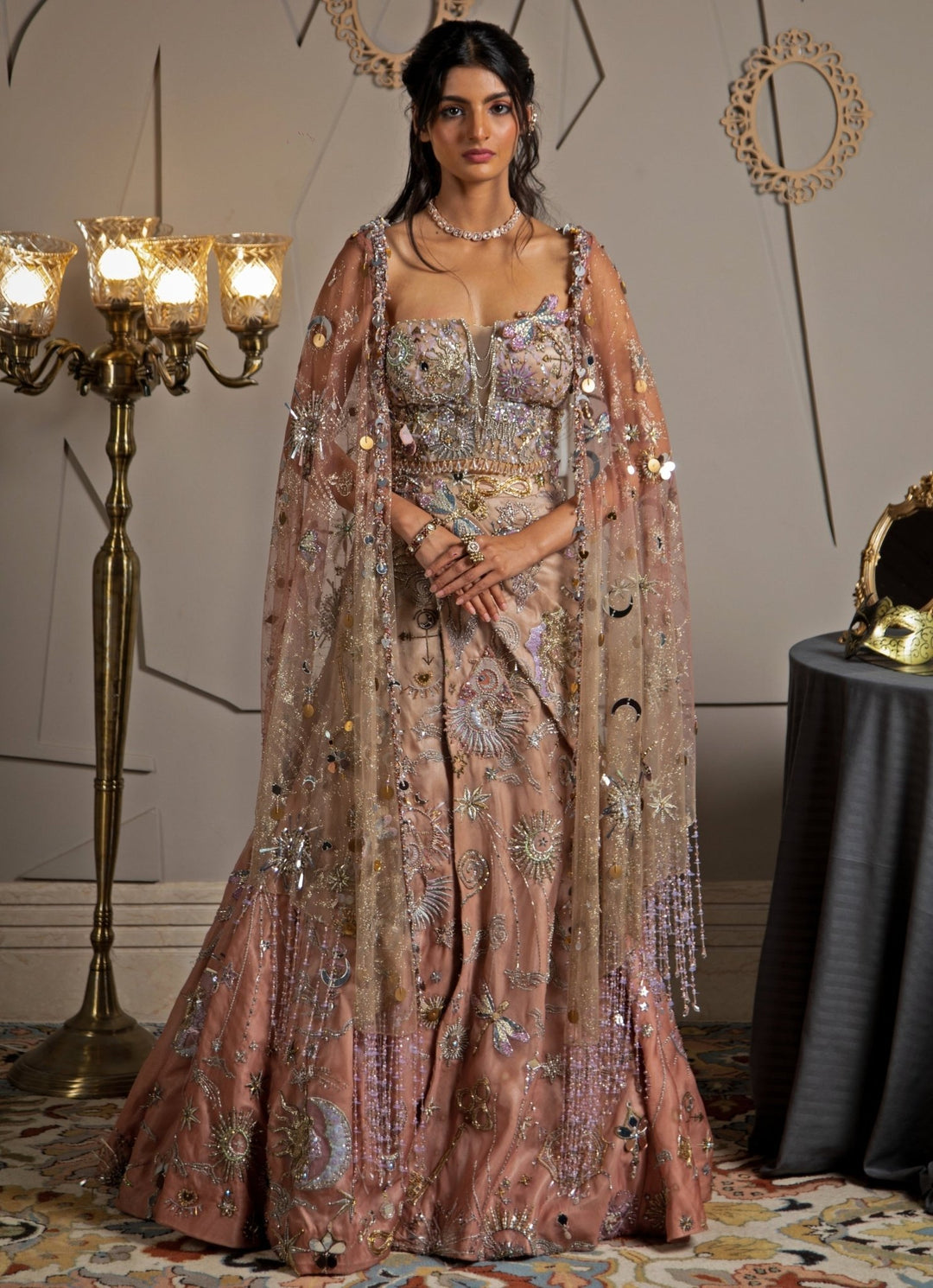 Rose Pink Ombre Embroidered Lehenga Set Moledro - Fabilicious Fashion