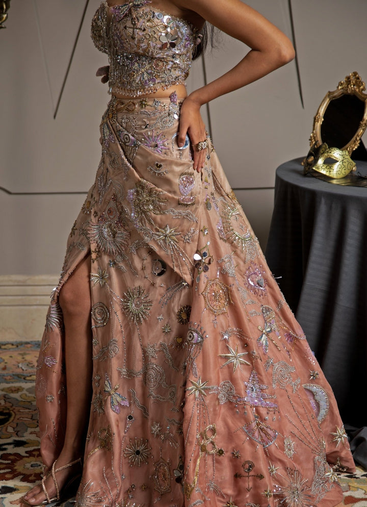Rose Pink Ombre Embroidered Lehenga Set Moledro - Fabilicious Fashion